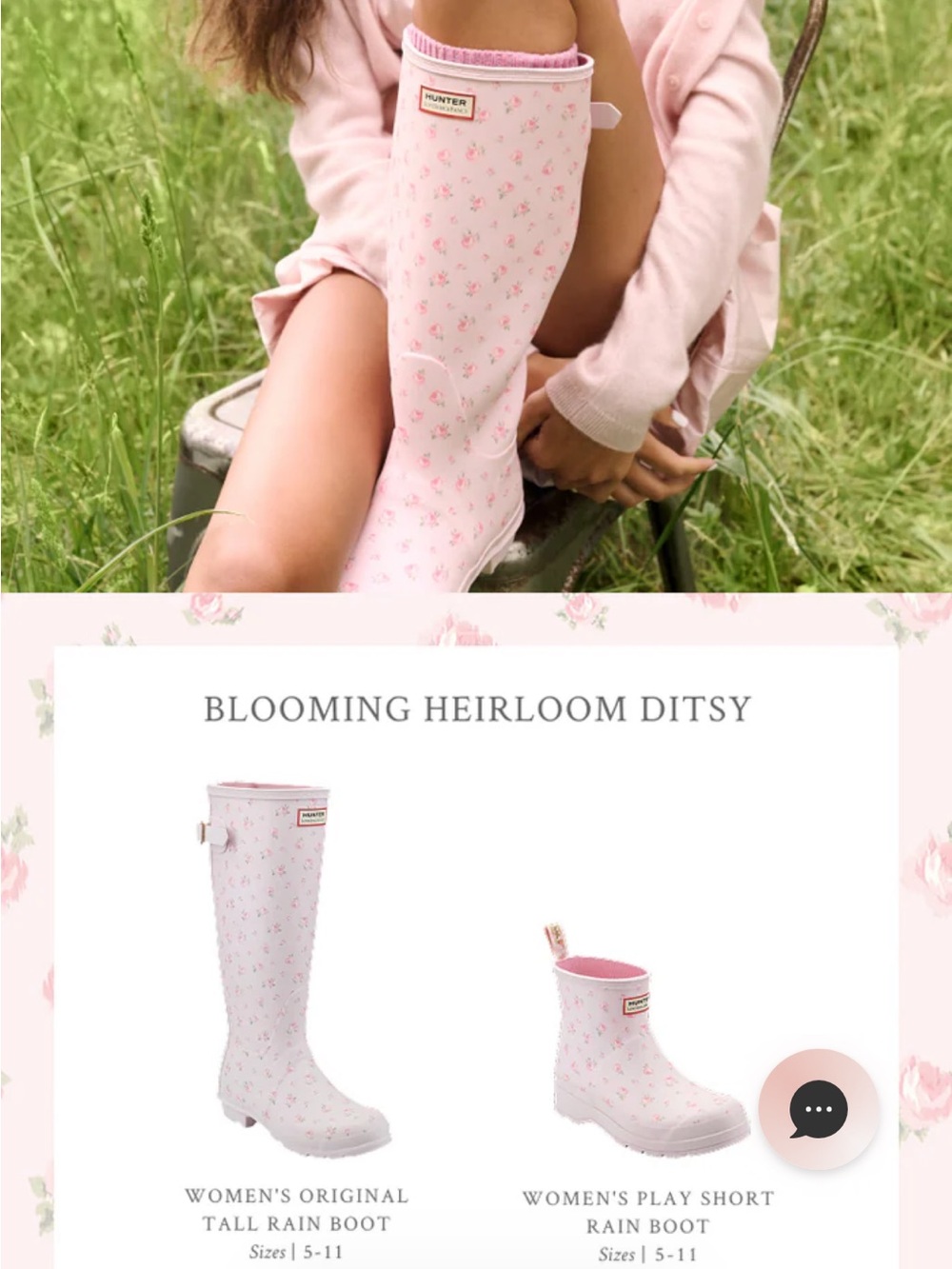 LoveShackFancy NIB Women’s Original Tall Rain Boot in Blooming Heirloom Size 7